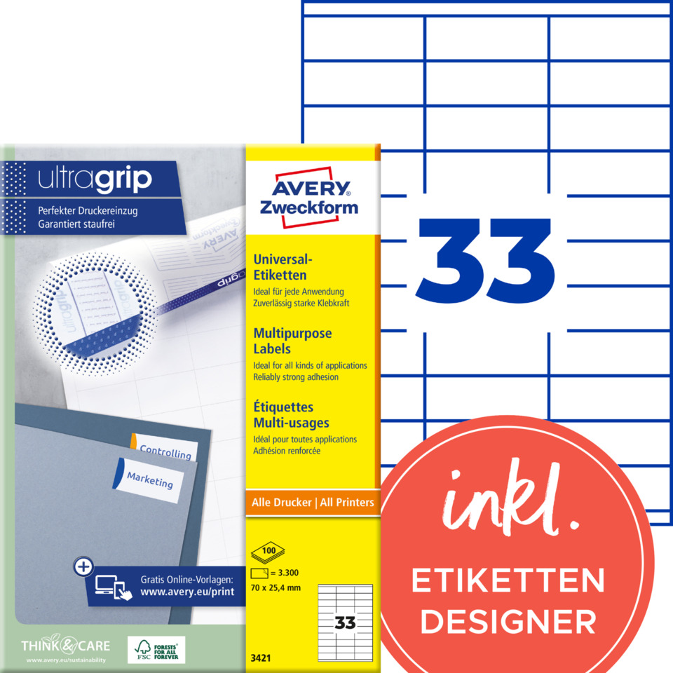 Etiketten, Universaletiketten, Multipurpose, Klebekraft, Druckmaterial