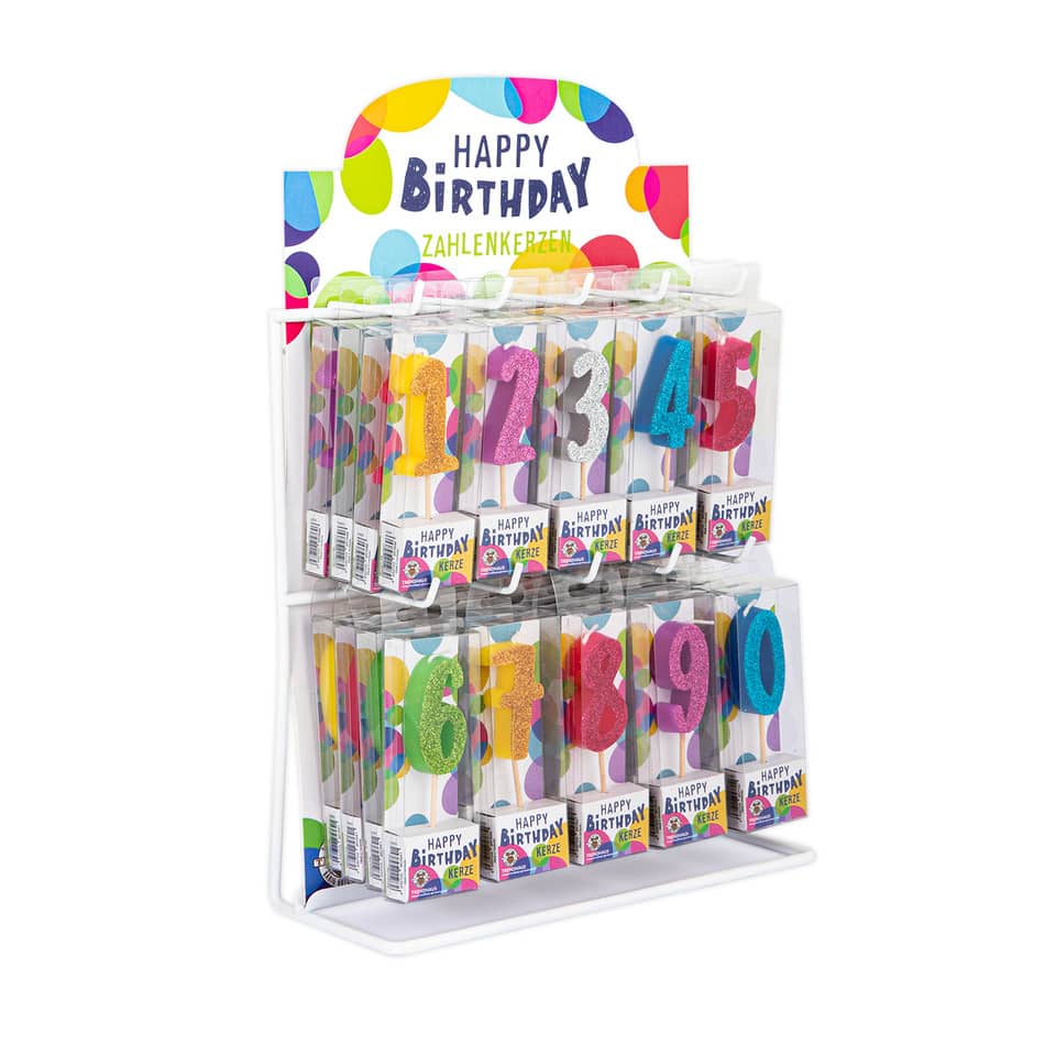 Geburtstagskerze Mini Glitter Zahl 0-9, farbig sortiert BIRTHDAY FUN 957719