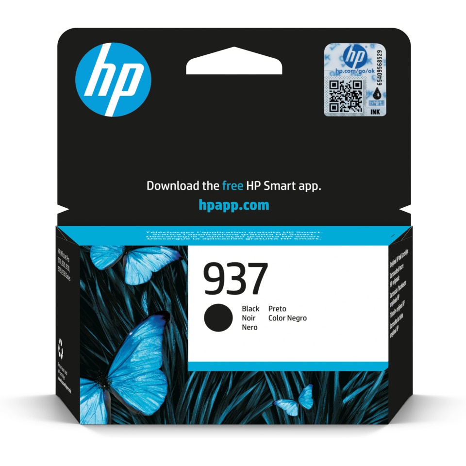 HP Tintenpatrone, Kassette 937, Schwarz Tinte, Druckerzubehör, Blaues Schmetterling-Design