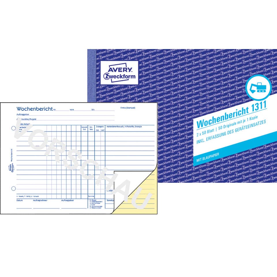 Schreibwaren, Abrechnungsformular, Avery Zweckform, Wochentag-Bericht, Druckprodukt