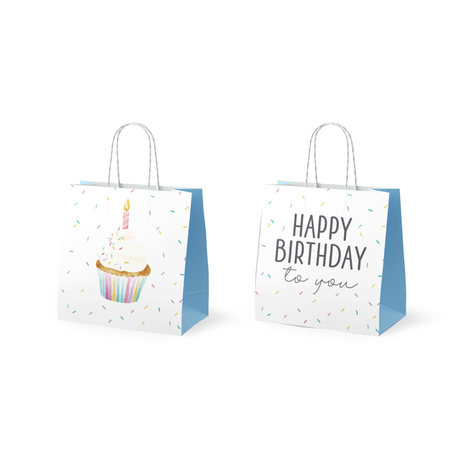 Geburtstag Geschenk, Geschenketüte, Cupcake, Kerze, Konfetti