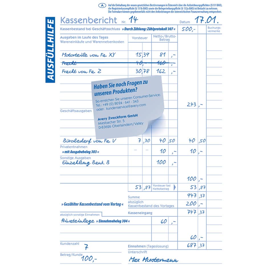 Kassenbeleg, Rechnung, Bürobedarf, Ausführungsbeleg, Bargeldzahlung