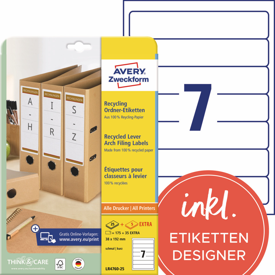A4 Ordner, Datei-Etiketten, Recycling-Papier, Ordneretiketten, Nivellabels