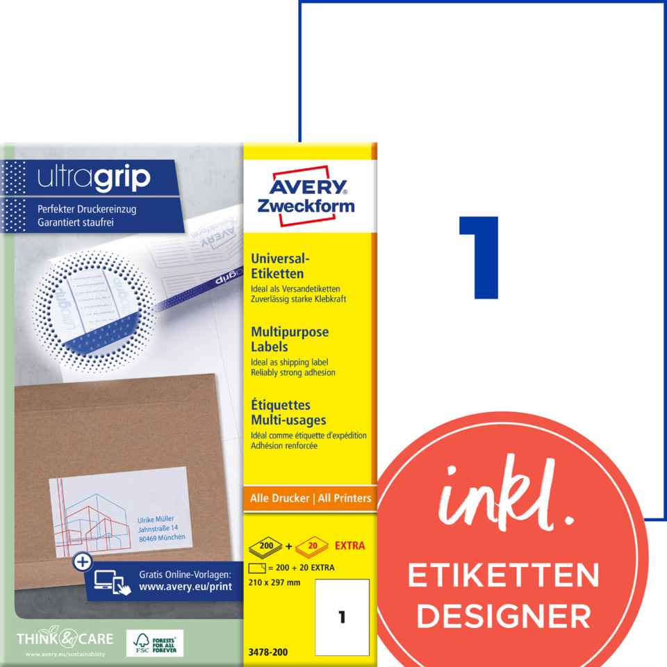 Universelle Etiketten, Avery, Etiketten, Multifunktionsetiketten, Druckvorlage