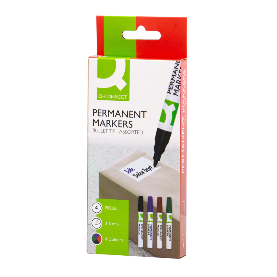Permanent markers, Bullet tip, Assorted, 4 Farben, 2-3 mm