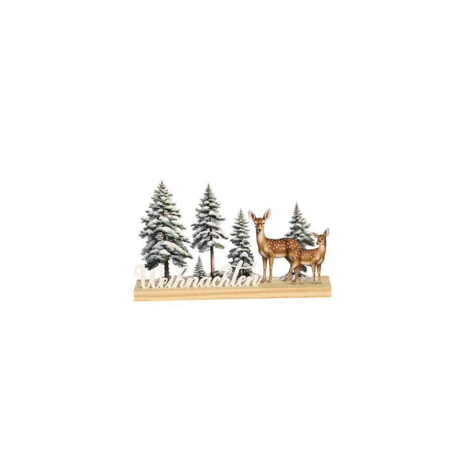Holzwicht, Weihnachtsdeko, Hirsche, Waldszene, Holzbasis