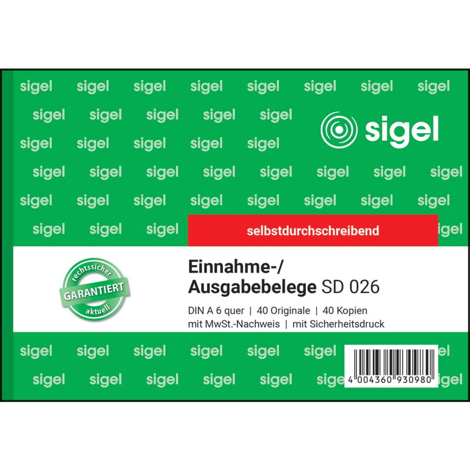 Einnahme-/Ausgabebelege, Kassenzettel, Selbstklebend, DIN A6, Barcode