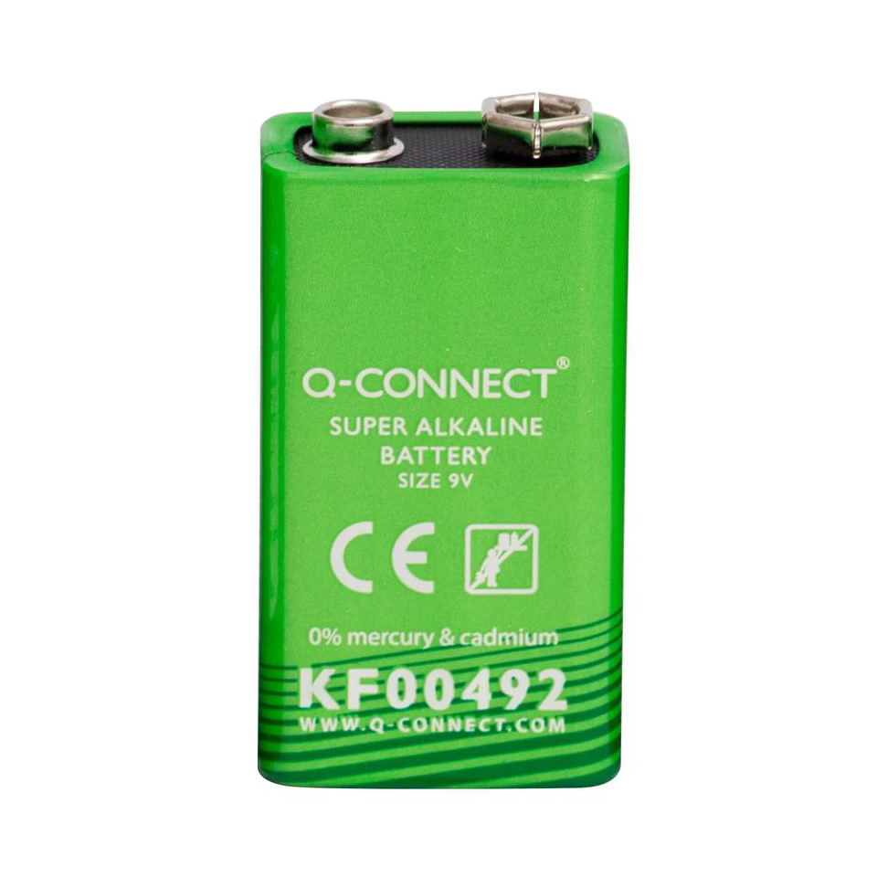 9V-Batterie, Alkaline, Grün, Q-Connect, Größe 9V