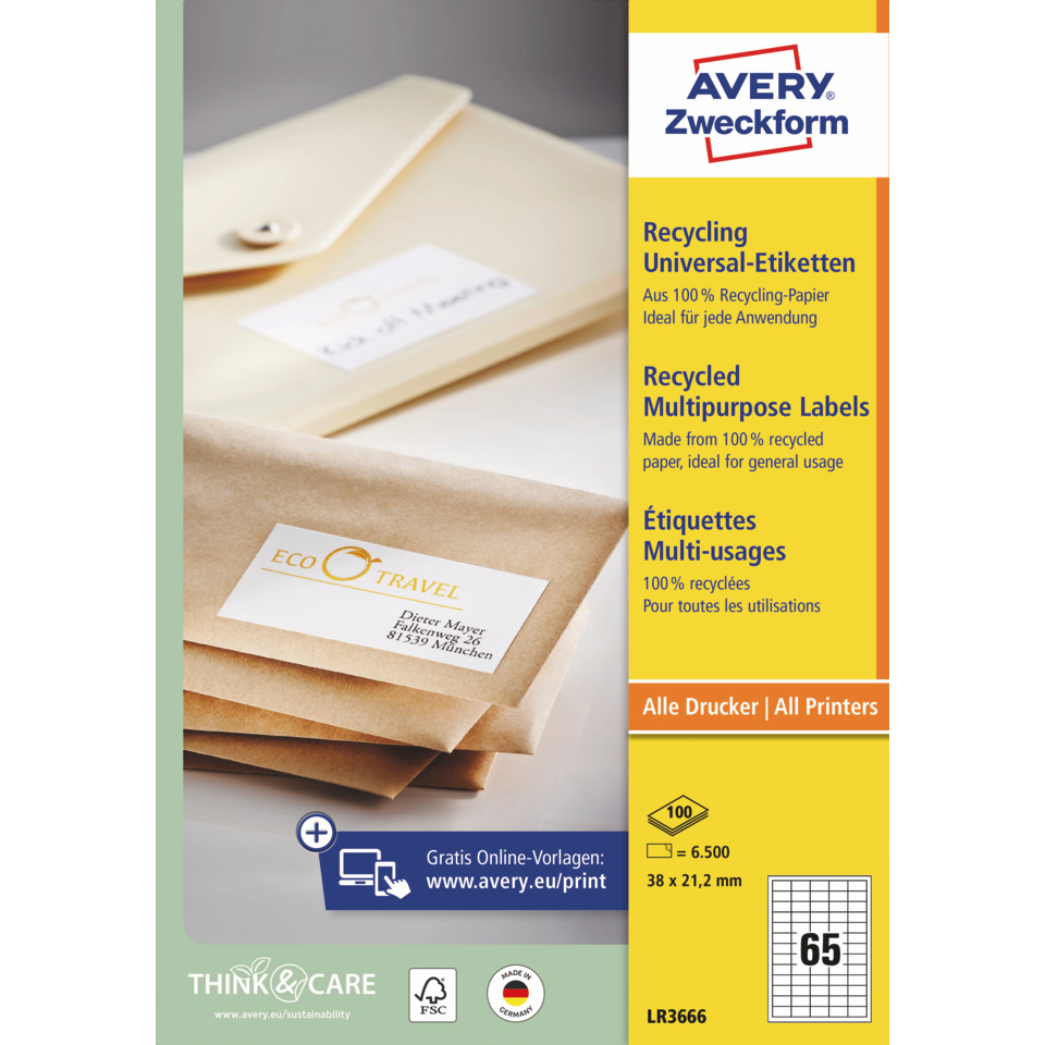 Kartenetikett, Recycling-Labels, Mehrzwecketiketten, Bündelumschlag, Avery-Zubehör