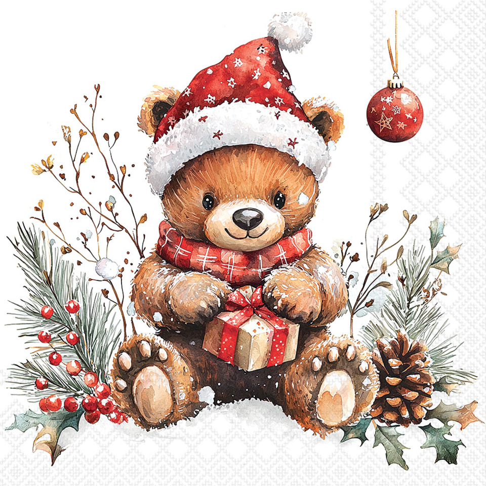 teddy bear, Weihnachten, roter Schal, Geschenk, Baumschmuck