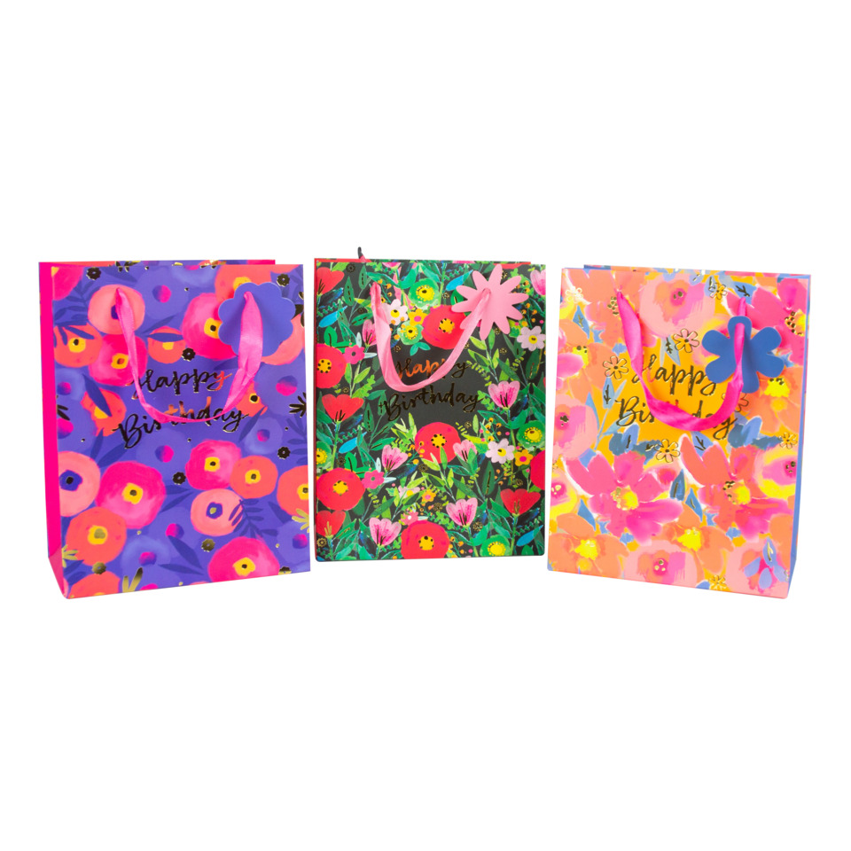 Geschenktüte, Geburtstagstüte, Blumenmuster, bunt, rose Henkel