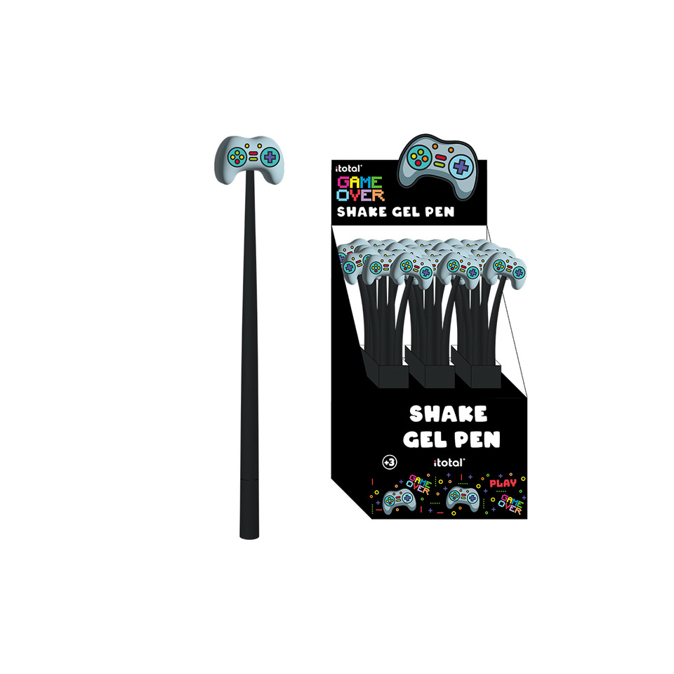 Shake Gel Pen, Game Controller Pen, Black Barrel, Blue Emoji Cap, Display Box