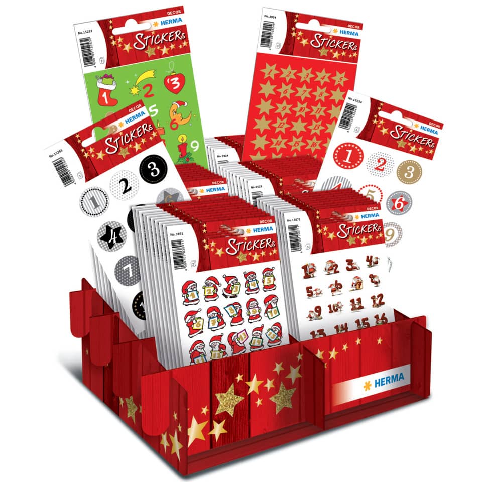 Sticker Decor Adventskalenderzahlen, sortiert im Display HERMA 15252