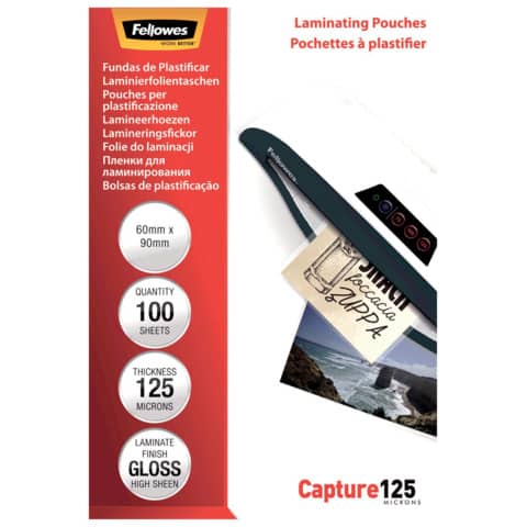 Laminierfolie Capture 125 Mikron, glänzend, 60 x 90 mm, 100 Stück FELLOWES 5397402