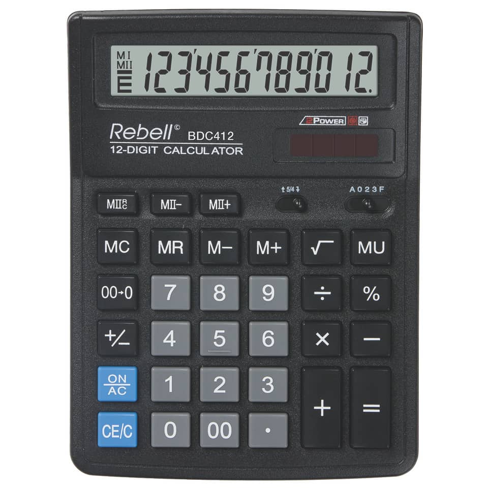 Taschenrechner, 12-stellig, Digitale Anzeige, Schwarzer Kunststoff, Tastatur