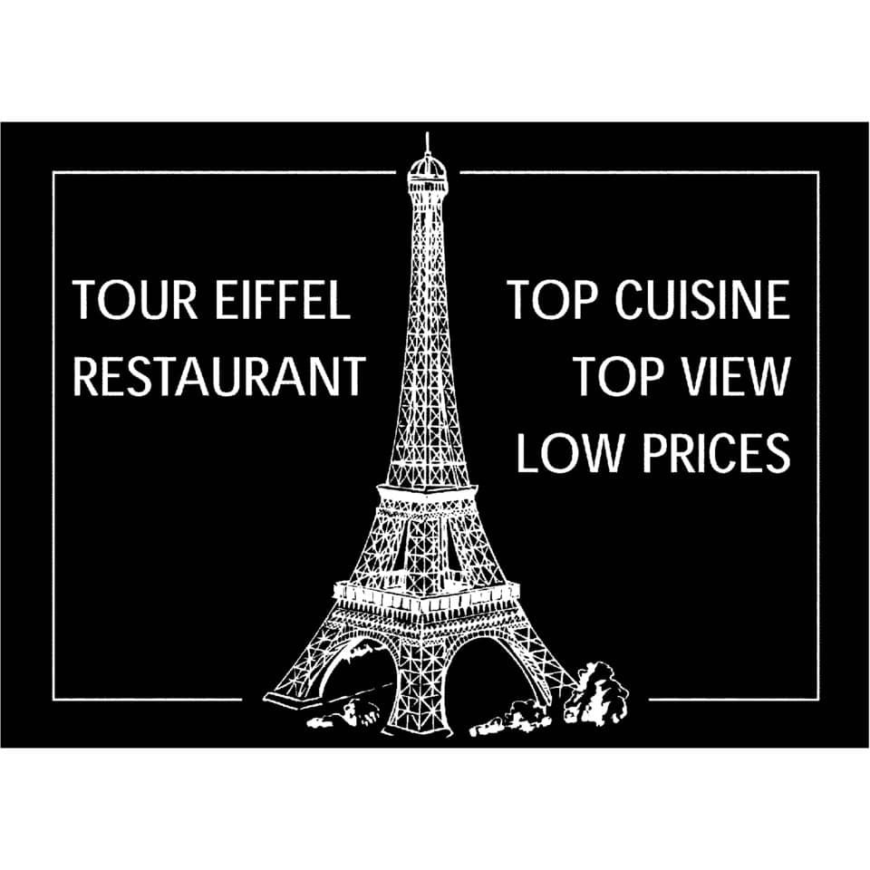 Eiffelturm, Restaurant-Schild, Schwarz-Weiß, Stadtzeichen, Illustration