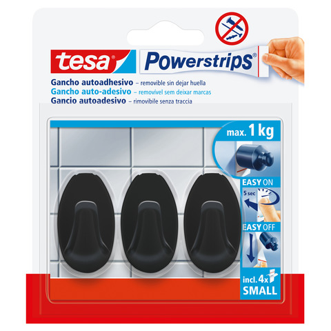 Haken Powerstrips® S, oval, 3 Stück, schwarz TESA 58275-00000-20