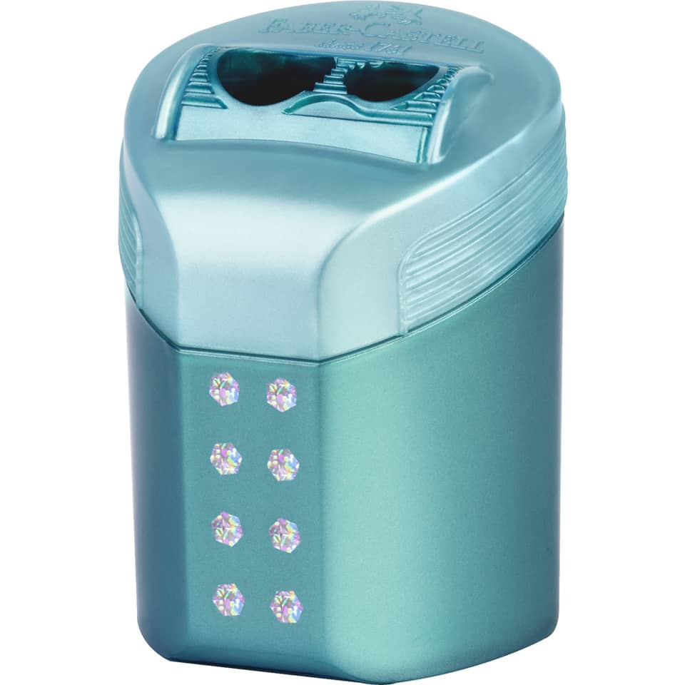stylus, pencil sharpener, plastic, blue, dots pattern