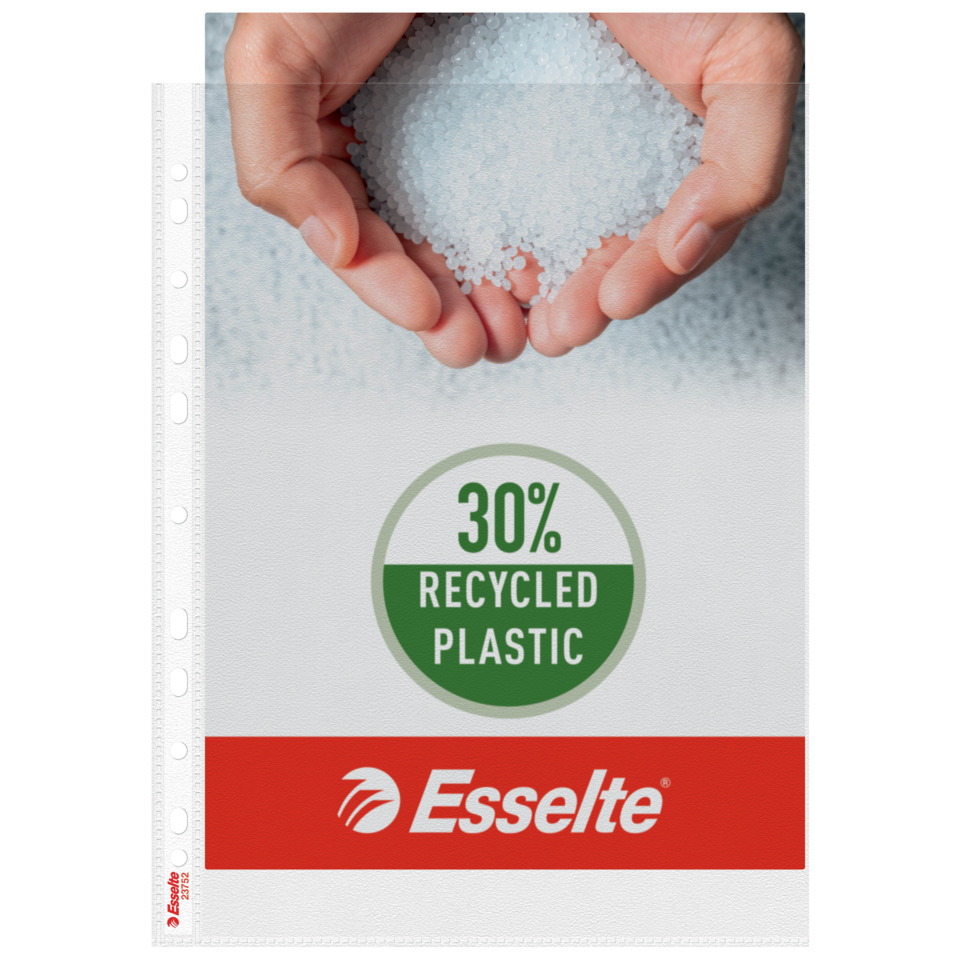 recycled plastic, 30% recycled, granules, handful, sack/pouch label