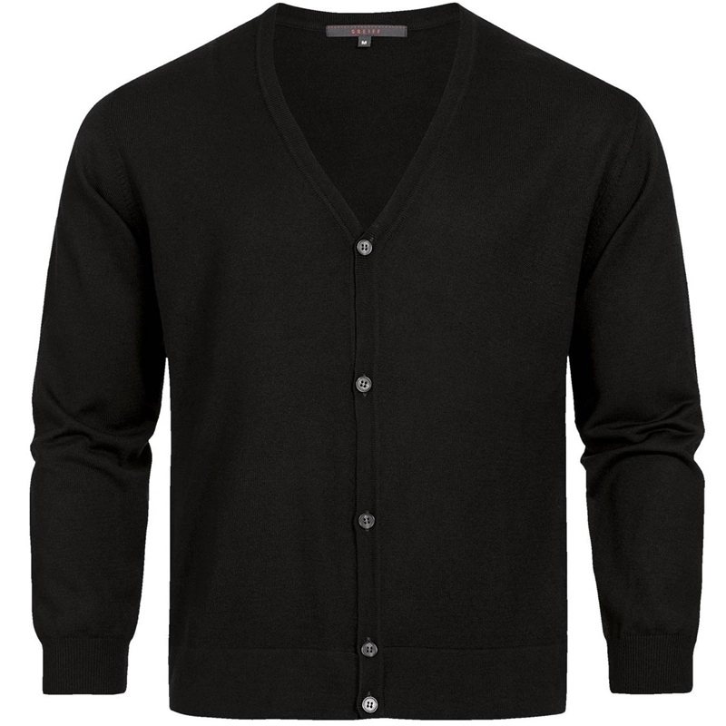 GREIFF Herren-Strickjacke Regular Fit schwarz mit Knopfleiste