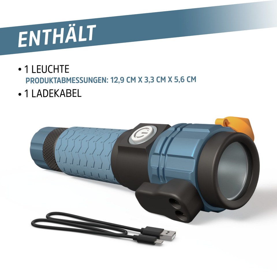 Taschenlampe, LED, Taschenlampe mit USB, Kautschuk-Griff, Ladegerät USB