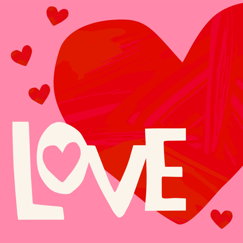 Herz, LOVE, Herzmotiv, rosa Hintergrund, Kunstdruck