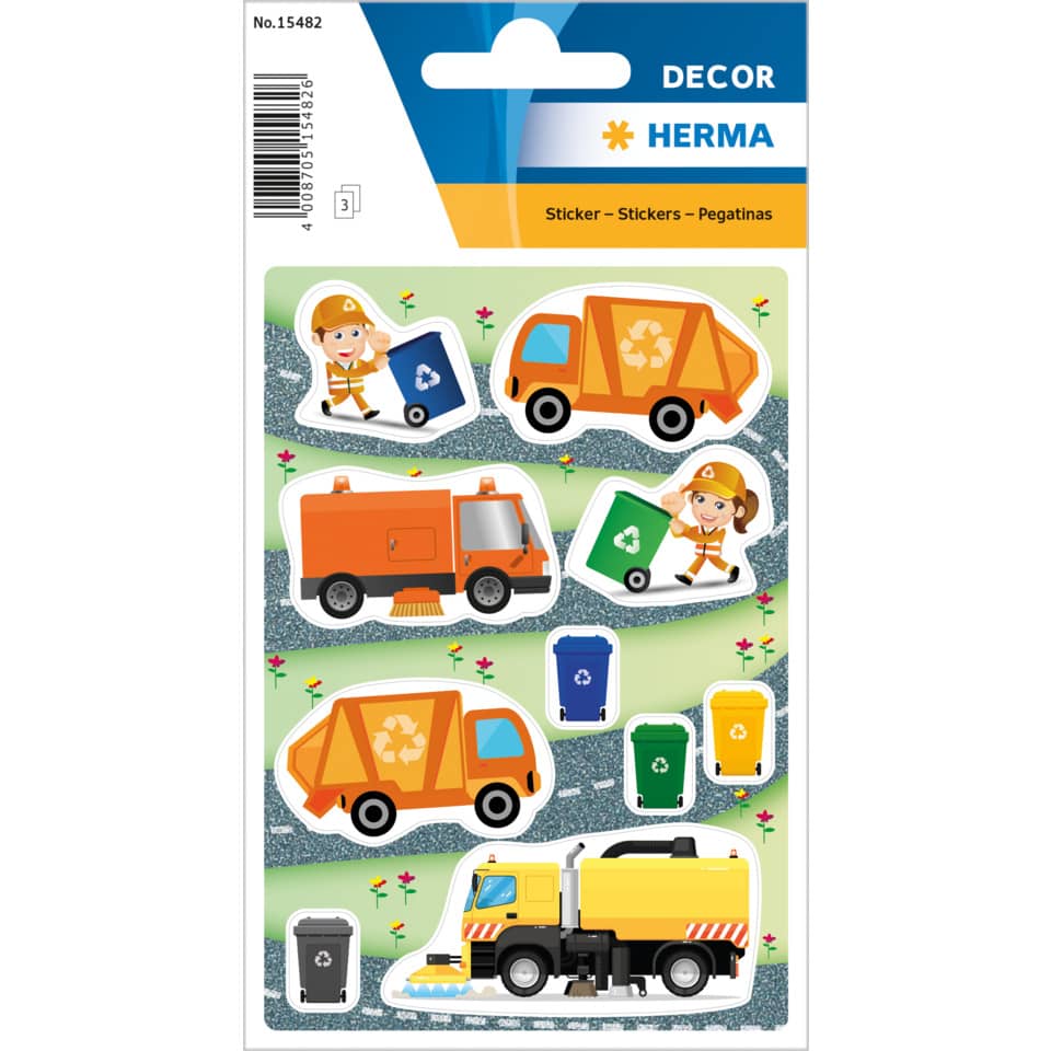 Sticker sheet, Müllwagen, Recycling-LKW, Müllbehälter, Bauarbeiter