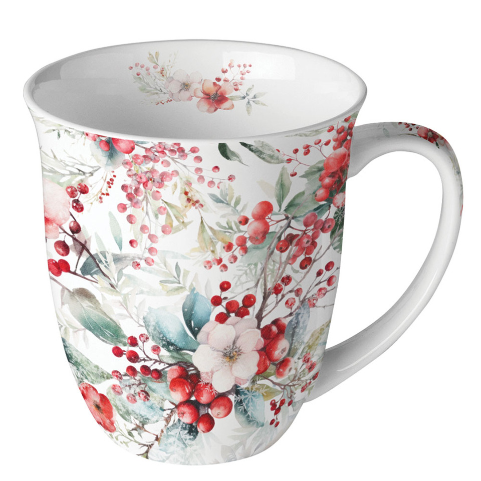 Kaffeetasse, Porzellan, Blumenmuster, Rote Beeren, Gießerform