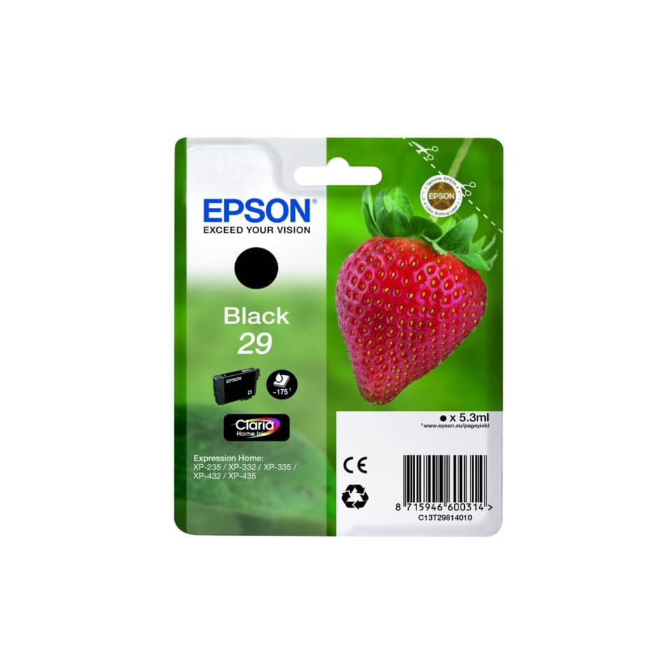 Epson Tinte, Schwarz 29, Tintenpatrone, Erdbeerbild, XP-235 XP-332