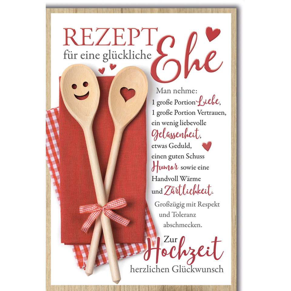 postkarte, küchenutensil, holzlöffel, herzform, hochzeit