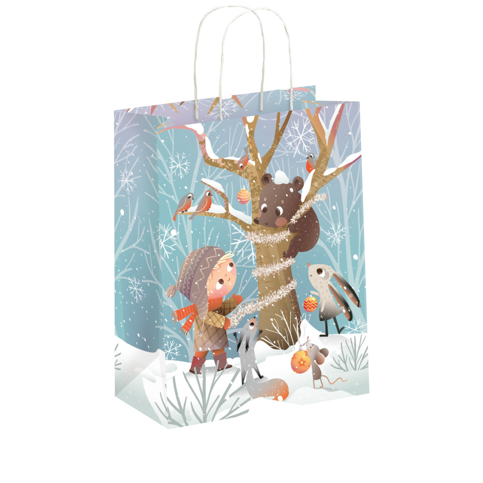 Geschenkverpackung, Winterwald, Eule, Hase, Kleiner Junge