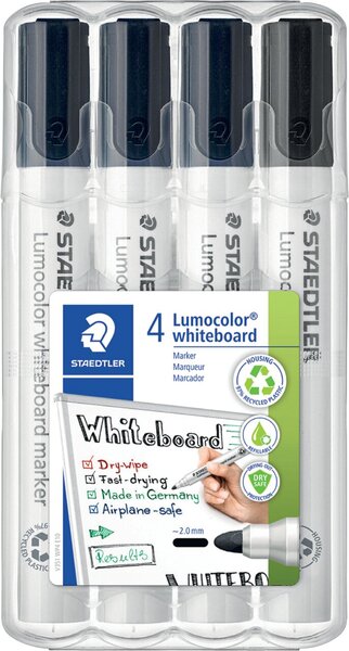 Whiteboardmarker Lumocolor, Strichstärke: 2 mm, Rundspitze, nachfüllbar, 4er Set, schwarz