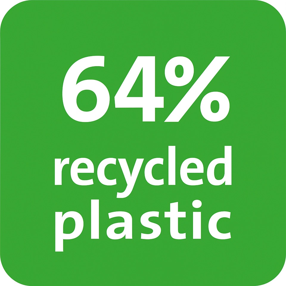 recycelte, Kunststoff, grün, 64%, Etikett