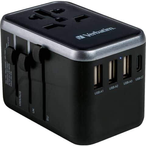 Adapter UTA-04 100-250V 3x USB Typ-A 2x USB Typ-C PD/QC schwarz VERBATIM 49546