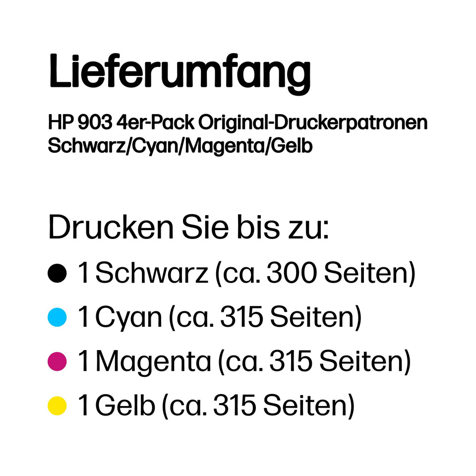 Druckertoner, Druckerpatronen, HP 903, Schwarz, Farben
