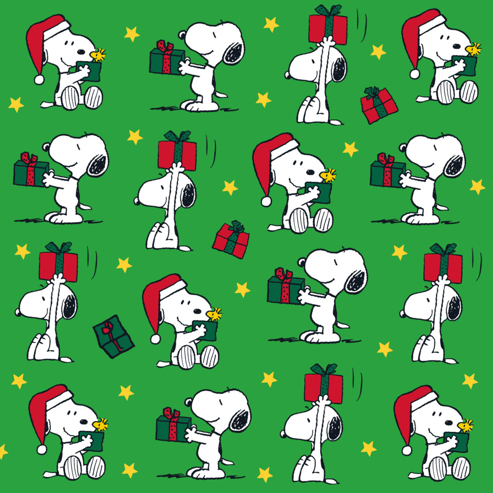 Hundewesen, Weihnachtsmuster, Paketgeschenke, Grüner Hintergrund, Snoopy