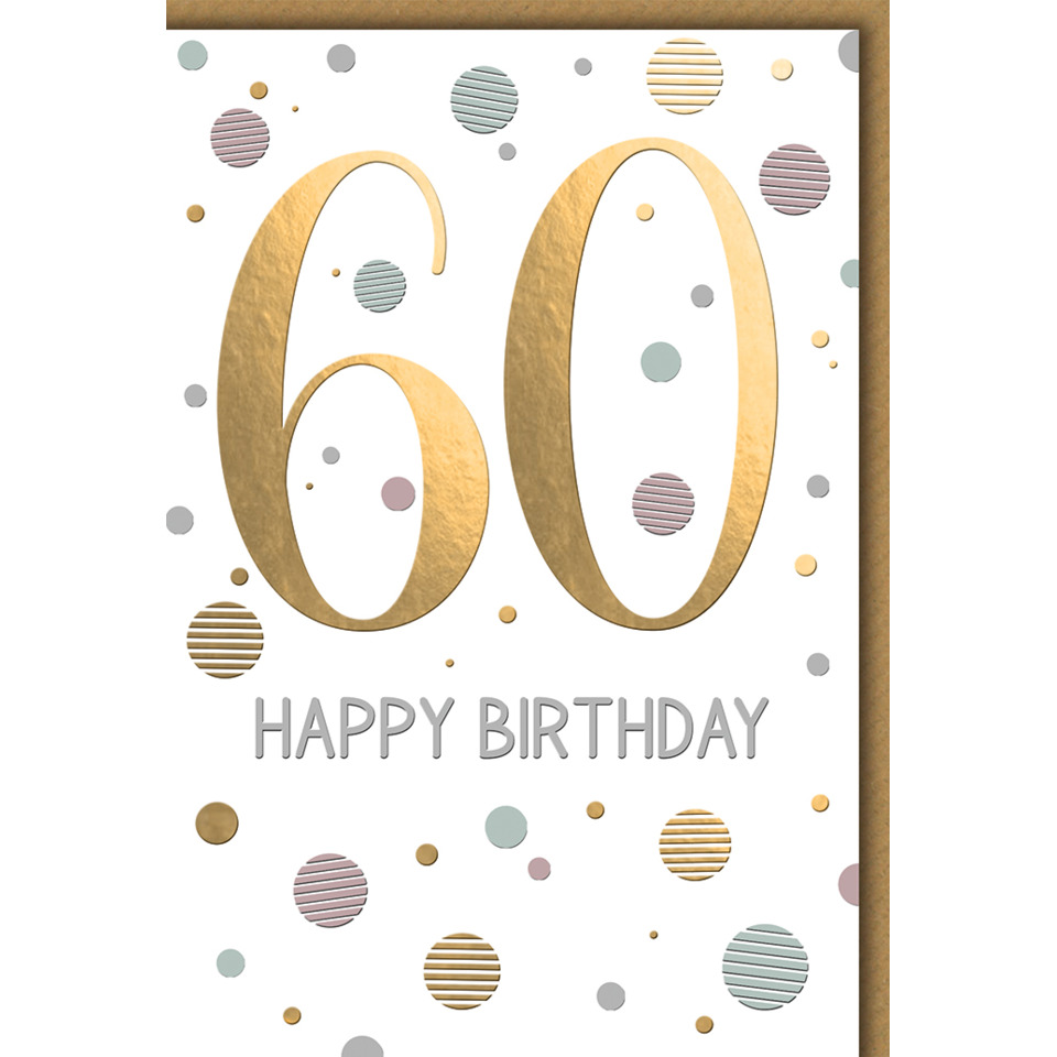 60. Geburtstag, Geburtstagskarte, Goldfolie, Konfetti, Party-Punkte