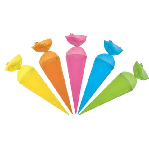 Schultüte, Uni sortiert, 15cm, 5 Stück, Kreppverschluss ROTH 6715021