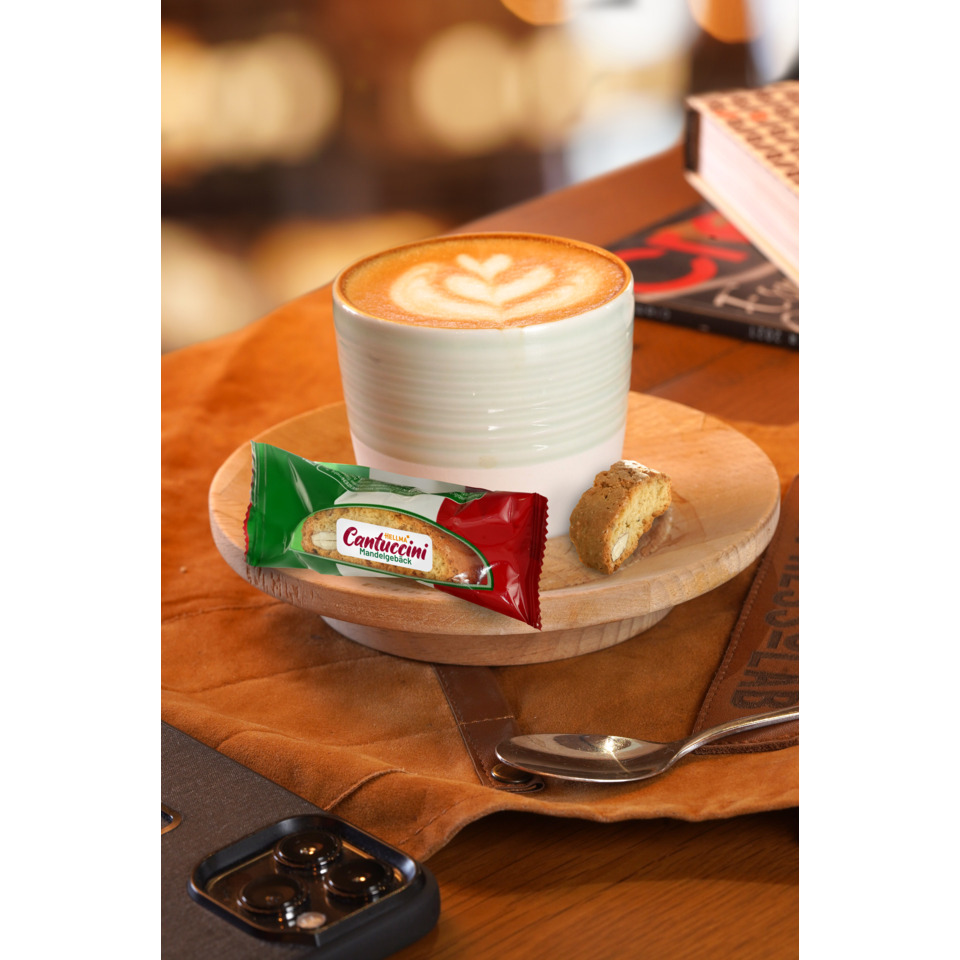 Kaffeebecher, Kaffee Latte, Latte Art, Keks, Cantuccini