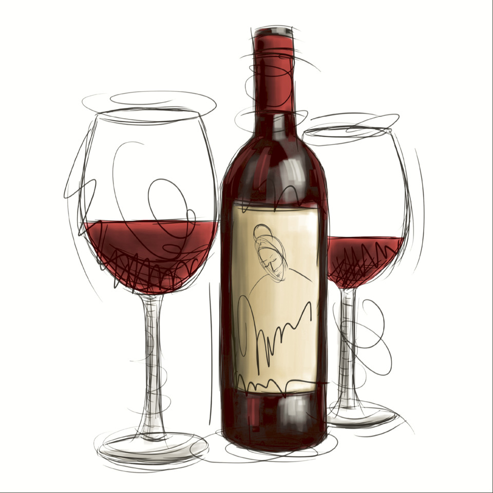 Wein, Rotwein, Weinglas, Flasche, Etikett