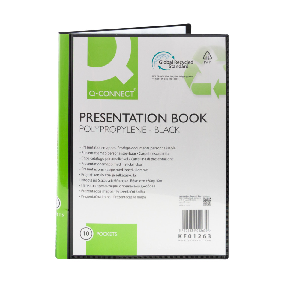 presentation book, polypropylene, black, pockets, binder