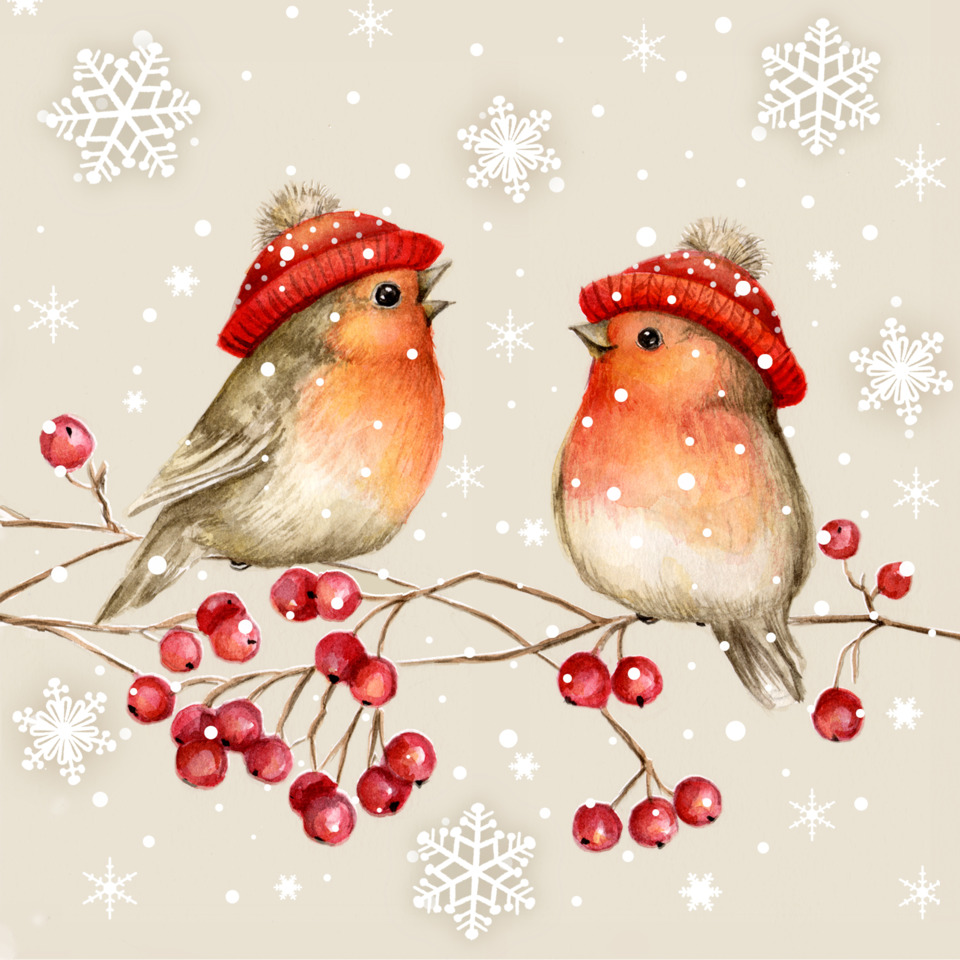 Weihnachts-Zelltuchserviette Vögel, 33 x 33 cm, 3-lagig, 20 Stück ATELIER 1111-26518
