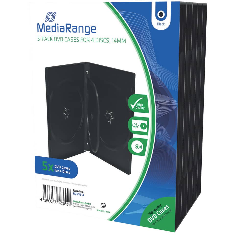 DVD-Hüllen, 5er-Pack, 4 Scheiben, 14 mm, Schwarze Hüllen