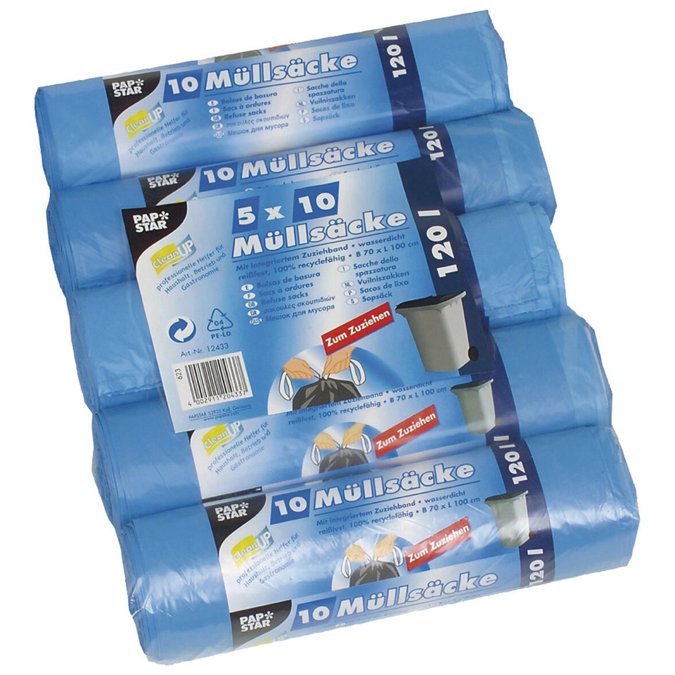 Müllsack, Abfallbeutel, Rollenmüllsäcke, Müllsäcke Blau, 120L