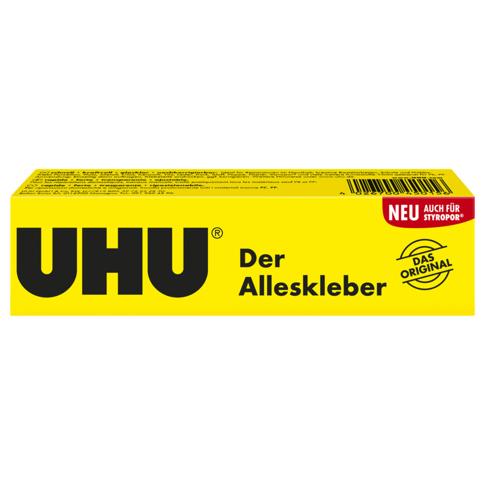 Klebepaste, Der Alles kleber, UHU, Gelb Verpackung, Originalklebeband