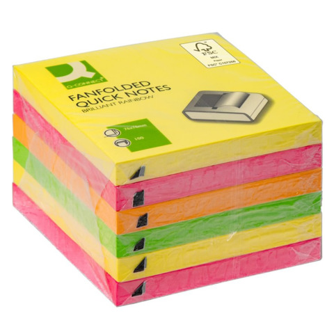 Haftnotizblock Z-Quick Notes, 100 Blatt, 6 Stück, 76x76mm, Brilliantfarben sortiert Q-CONNECT KF11402
