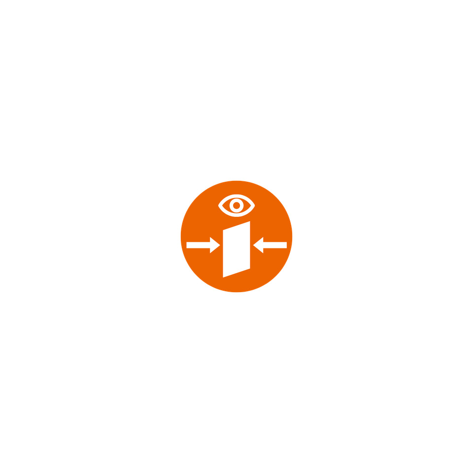 orange circle icon, Augen-Symbol, Pfeile, Türblatt, grafisches Zeichen