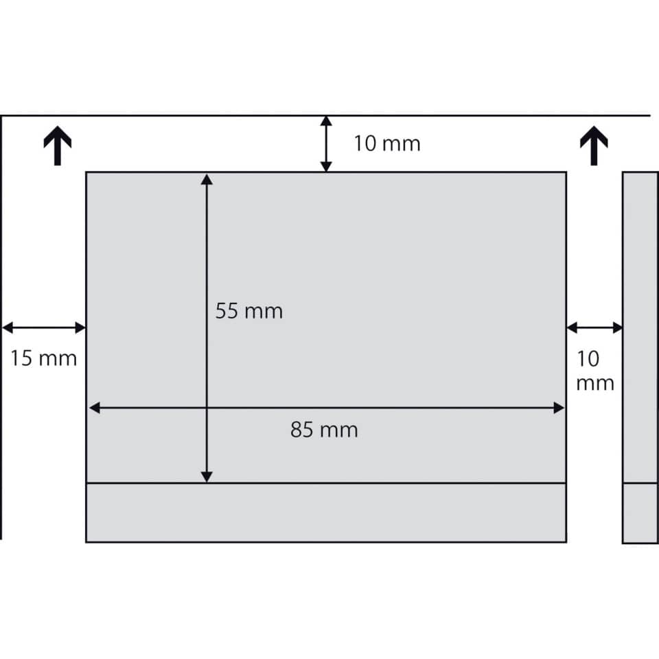 rechteckiger Block, Abmessungen 85x55 mm, graues Panel, dünner Rand, Messpfeile