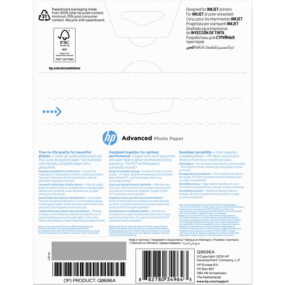 papier, photopapier, HP, Advanced, FSC