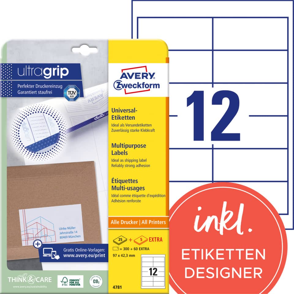 Etiketten, Universaletiketten, Multifunktion, Karton, Papier